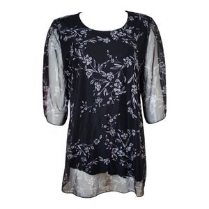 Sese Code Top Womens Size XL Black Gray Floral Mesh Dark Fairy Grunge Whimsigoth